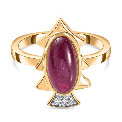 Afrikanischer Rubin (Fissure gef&uuml;llt), Kanchanaburi Blauer Saphir Ring, 925 Silber Gelbgold Vermeil (Gr&ouml;&szlig;e 20.00), ca. 4.38 ct