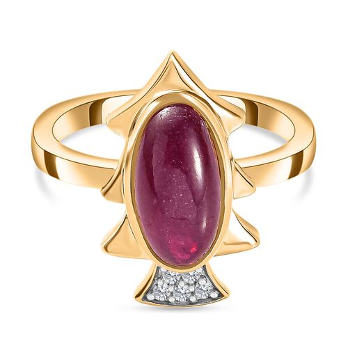 Afrikanischer Rubin (Fissure gefüllt), Kanchanaburi Blauer Saphir Ring, 925 Silber Gelbgold Vermeil (Größe 20.00), ca. 4.38 ct image number 0