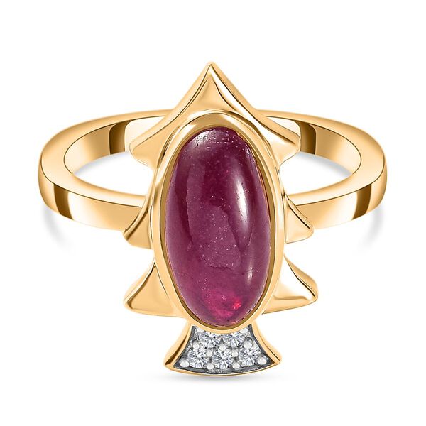 Afrikanischer Rubin (Fissure gefüllt), Kanchanaburi Blauer Saphir Ring, 925 Silber Gelbgold Vermeil (Größe 20.00), ca. 4.38 ct image number 0