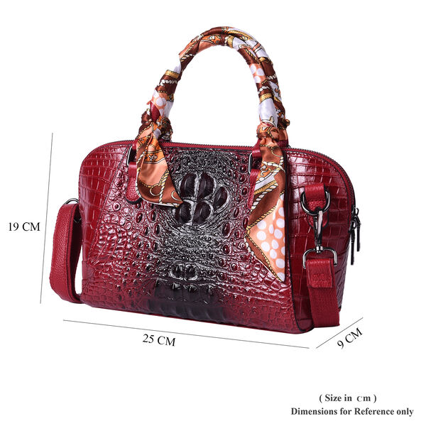 Luxushandtasche aus echtem Leder mit Kroko-Pr&auml;gung und passendem Schal, Gr&ouml;&szlig;e 25x9x19 cm, Rot image number 5