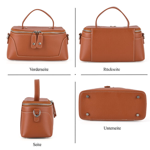 Echtleder City Crossbody-Tasche mit Tragegriff, Braun, 23.5x12x10 cm image number 4