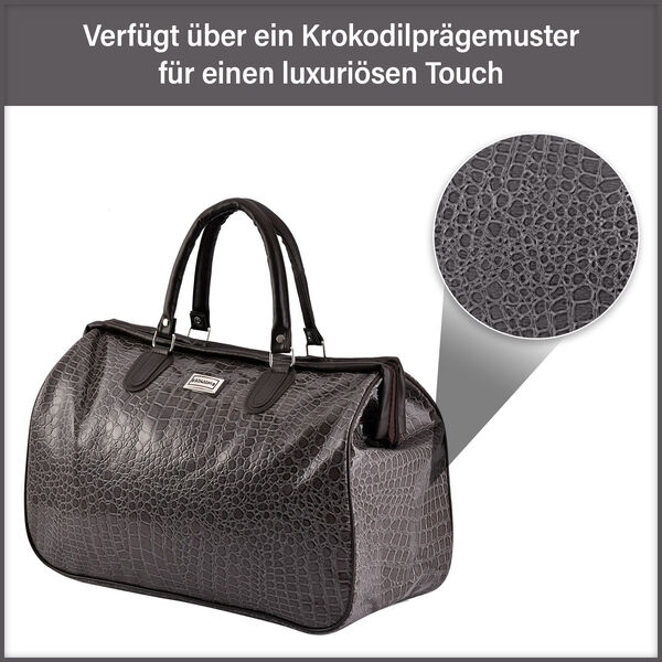 Weekender Reisetasche, 45x33x22cm, Krokodilmuster, Grau image number 9