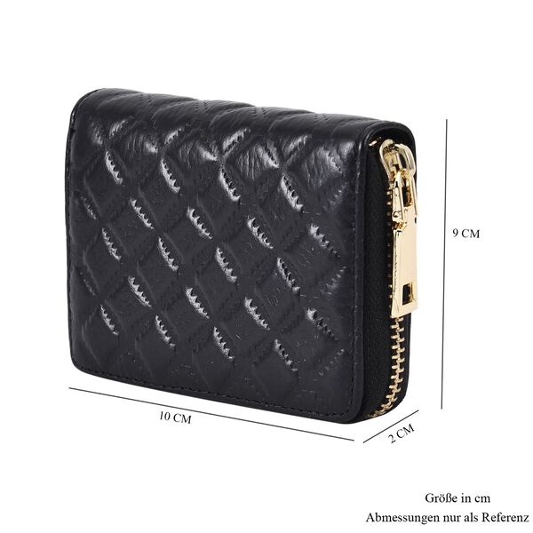 Rautenf&ouml;rmig gesteppte Brieftasche aus 100% echtem Leder, 10x2x9cm, schwarz image number 5