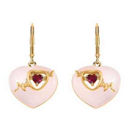 Wei&szlig;e Jade, Rhodolith Granat Ohrringe 925 Silber Gelbgold Vermeil ca. 17,00 ct