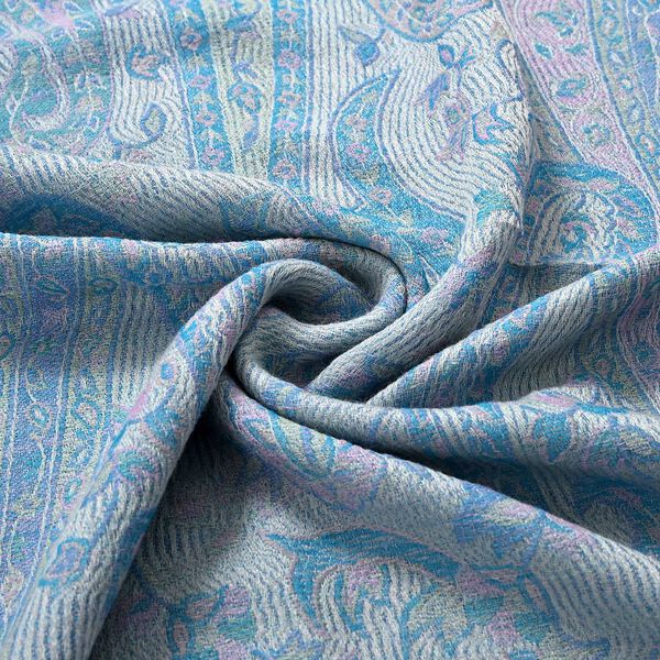 "Merino jacquard wool scarf Wool - 82%, silk - 18% Size -70x200 cm Color - Light blue" image number 6