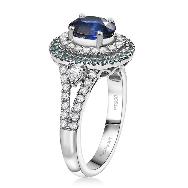 RHAPSODY zertifiziert und geprüft AAAA ceylonfarbener blauer Saphir, Paraiba Turmalin und VS Diamant Ring in 950 Platin - 3 ct. image number 3