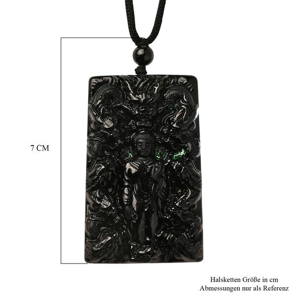Majest&auml;tischer W&auml;chter - Schwarzer Jadeit-Buddha Halskette Flexibles cm ca. 125.00 ct image number 6