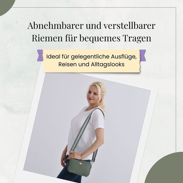 Crossbody-Tasche in Stepp-Optik mit abnehmbarem ethnischem Gurt, 21x13x7,5cm, Grün image number 4