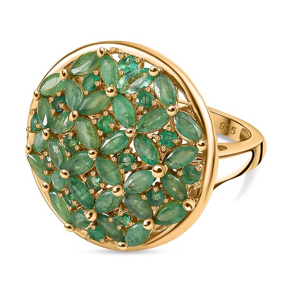 Kagem Sambischer Smaragd Ring, 925 Silber 750 Gelbgold Vermeil (Größe 18.00) ca. 2.83 ct image number 0