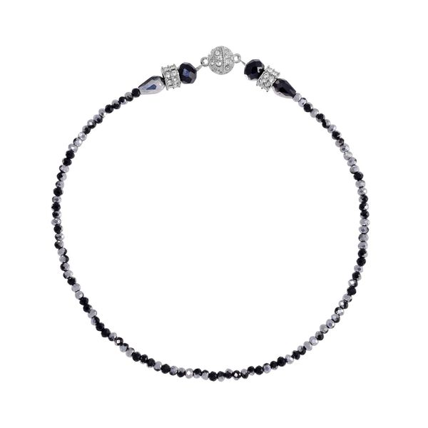 2er Set - mehrschichtiger Halsketten und Ohrringe, Schwarz-silberfarbene Kristallperlen und wei&szlig;e Kristalle image number 6