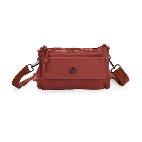 "lifestyle-Color:Brick red size/Profile:Nylon Crossbody Bag wall(exterior):Nylon  Lining(interior):Polyster Pockets(exterior):zipped-2,pocket-1;Pockets(interior): zipped-1. Measurement(inch):20*12*3.5cm  strap:137cm " image number 0