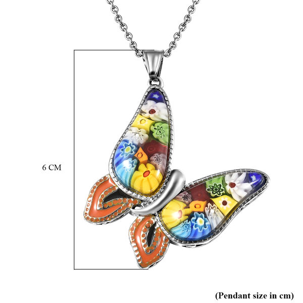 Murano Stil Schmetterlings-Glas-Anhänger mit Kette, Edelstahl ca. 5,00 ct image number 6