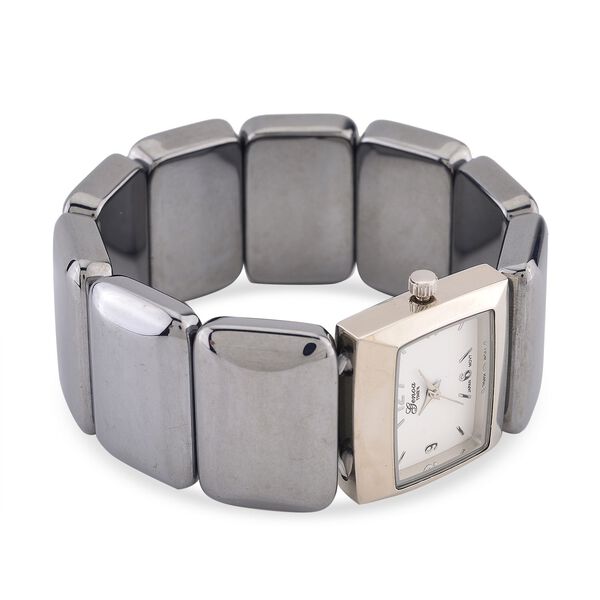 GENOA Terahertz Armbanduhr - Japanisches Uhrwerk, Legierungsgehäuse, Stahlplattierung, Weißes Zifferblatt, 9 Terahertz-Steine im Elastikarmband, Wasserresistent, 30x27,8?mm, Silber, ca. 430?ct image number 5