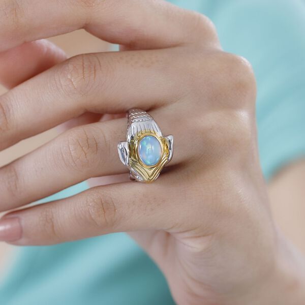 AA Natürlicher, äthiopischer Welo Opal Ring 925 Silber Rhodiniert und 750 Gelbgold Vermeil (Größe 17.00) ca. 1,19 ct image number 4