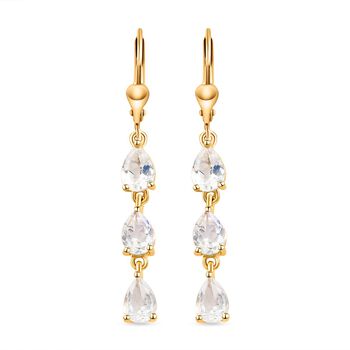 Premium Regenbogen Mondstein-Ohrringe, 925 Silber vergoldet ca. 3,85 ct