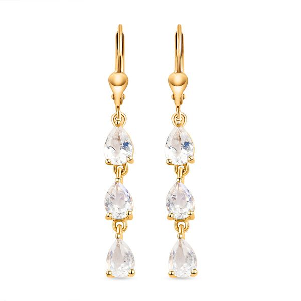 Premium Regenbogen Mondstein-Ohrringe, 925 Silber vergoldet ca. 3,85 ct