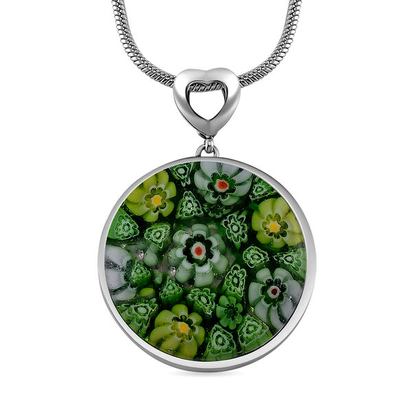 Murano-Stil Glas Anh&auml;nger mit Kette, 316L Edelstahl