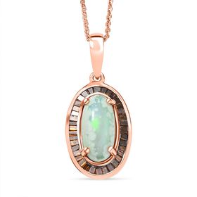 D’Joy AA natürlicher, äthiopischer Welo Opal und roter Diamant Anhänger mit 45cm Kette - 2,45 ct.