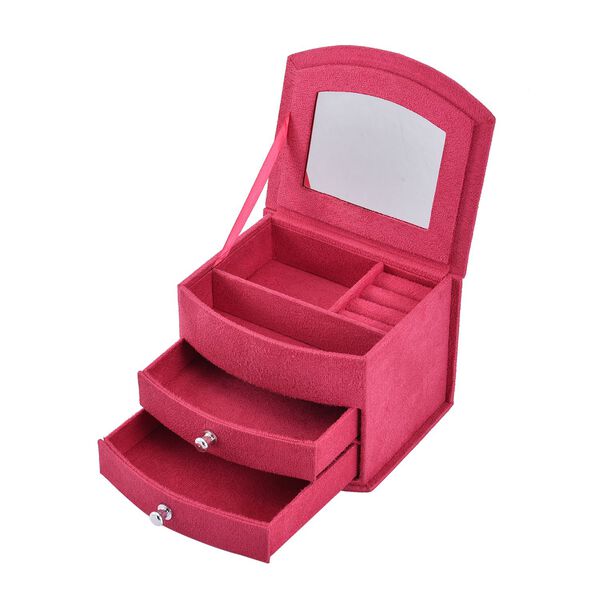 Samt-Schmuckk&auml;stchen mit Spiegel und 2 herausnehmbaren Schubladen, 14.5x12x10.5cm, Rosa image number 6