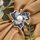 Simulierter Perle, blauer und weißer, floraler Kristall-Schalring image number 1