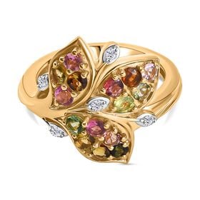 Herbstliche Umarmung-Mehrfarbig-Turmalin Ring 925 Silber 750 Gelb Vergoldet (Größe 17.00) ca. 1,19 ct