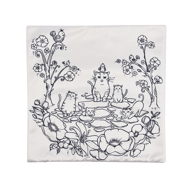 2er-Set, DIY Kissenbezug zum Bemalen mit 8 Textilfarb-Stiften, Größe 45x45 cm, Weiß, Fische image number 2