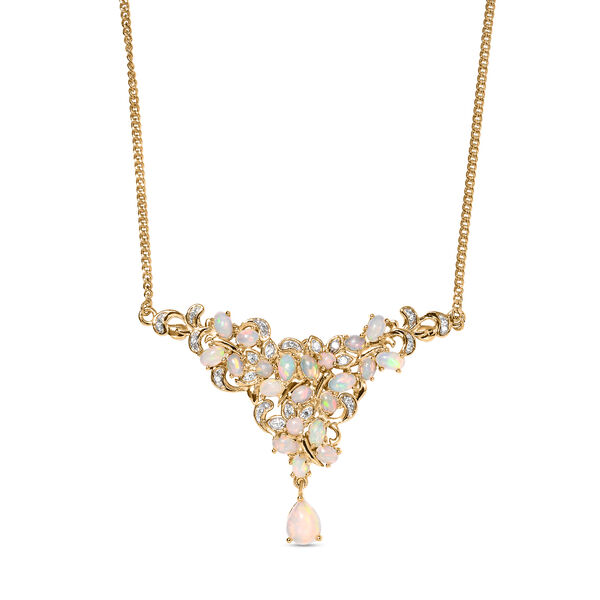 Nat&uuml;rliche, &auml;thiopische Opal und Zirkon-Halskette in Silber image number 0