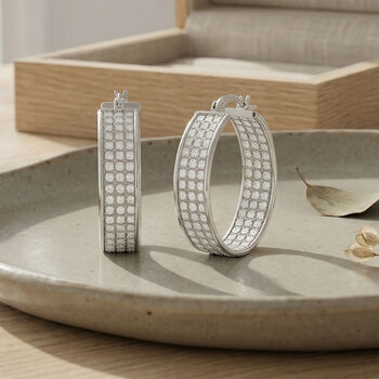 Inside-Out-Kreolen mit Pav&eacute; - Diamantoptik, 925 Silber vergoldet