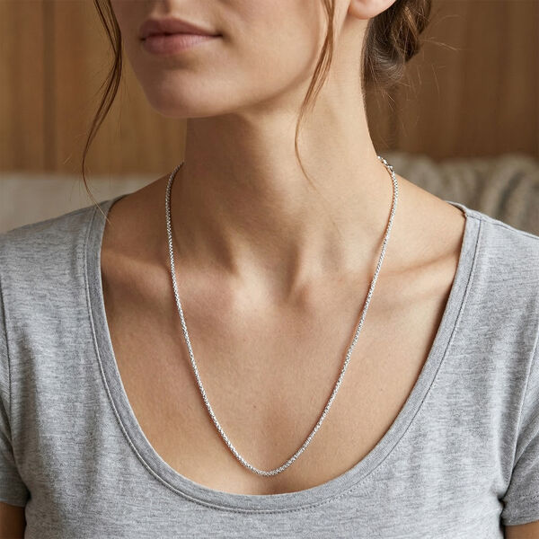 Funkel Halskette, Nickelfreies Messing Silberfarben ca. 50 cm + 5 cm Extender image number 3