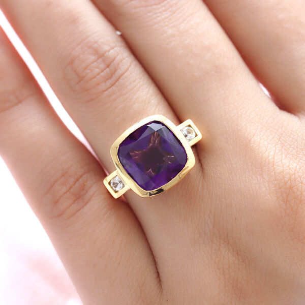 Lusaka Amethyst und weißer Zirkon-Ring, 925 Silber vergoldet  ca. 6,71 ct image number 3