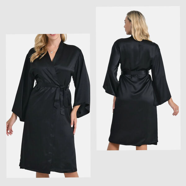 LA MAREY Kimono mit Gürtel aus 100% Maulbeerseide, Schwarz, Einheitsgröße image number 0