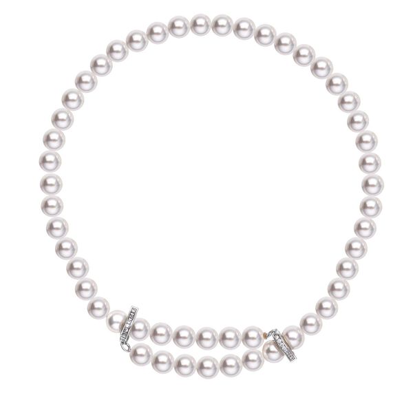 Wei&szlig;e Muschelkernperle, wei&szlig;e Zirkonia Halskette, ca. 56 cm Messing image number 4