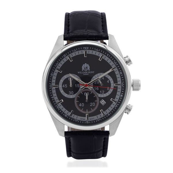 William Hunt - Echtleder-Armbanduhr im Hollywood-Glamour-Stil, 5ATM Wasserdicht, Japanisches Uhrwerk, schwarz image number 0