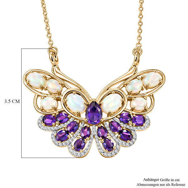 GP - AA Afrikanischer Amethyst, Nat&uuml;rlicher, &auml;thiopischer Welo Opal Halskette ca. 45 cm 925 Silber Rhodiniert und 750 Gelbgold Vermeil ca. 5,67 ct. image number 7