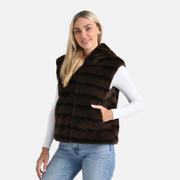 Weste mit Kapuze aus Webpelz, Einheitsgr&ouml;&szlig;e, Dunkelbraun image number 3