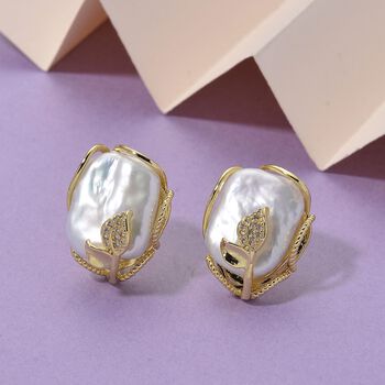 Wei&szlig;e Keshi Perle und wei&szlig;e Zirkonia Ohrringe