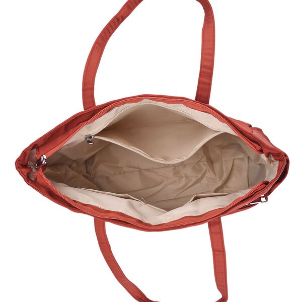 Signature Handtasche, edles Nylon Design mit 3 Rei&szlig;verschluss Taschen und 2 offenen Au&szlig;entaschen, 30x30x10cm, Burgunderrot image number 5