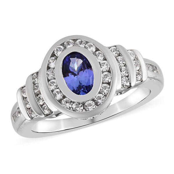 AAA Tansanit und Zirkon-Ring, 925 Silber platiniert  ca. 1,18 ct image number 4