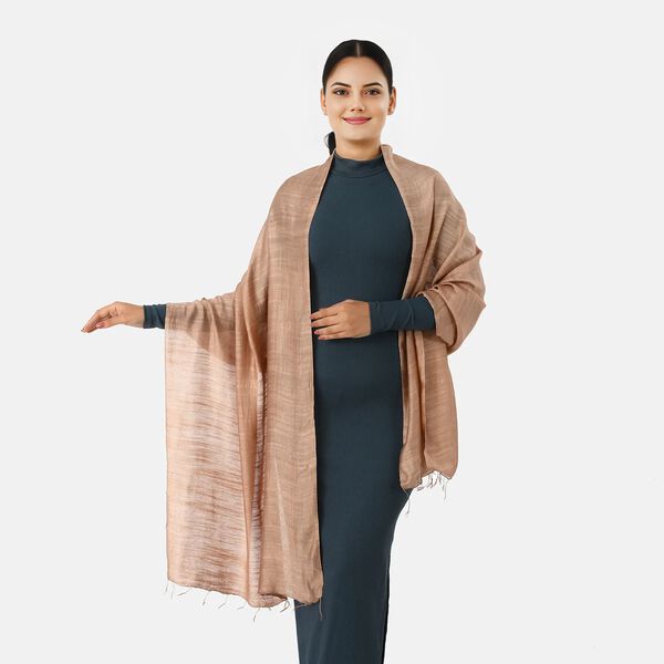 LA MAREY - Seiden Leinen Schal, 70 x 180 cm, Beige