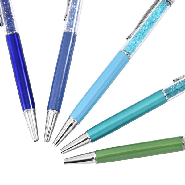5er Set - Kristall gefüllte Aluminium-Kugelschreiber, blau/grün image number 2