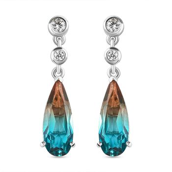 Aqua Terra Costa Quarz Triplett und wei&szlig;e Zirkon-Ohrringe, 925 Silber platiniert ca. 6,67 ct