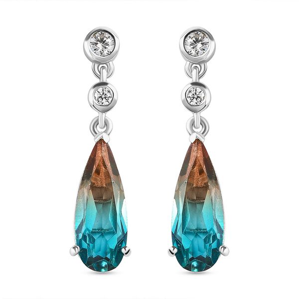 Aqua Terra Costa Quarz Triplett und Zirkon-Ohrh&auml;nger, 925 Silber vergoldet, 6,67 ct.
