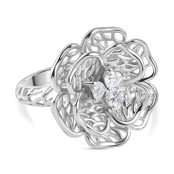 Floraler Moissanit-Ring, 925 Silber rhodiniert - 0,33 ct.
