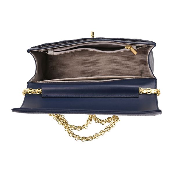 100% Echtleder Crossbody Tasche mit Metallkettenriemen in Stepp-Optik, 23,5x15x8cm, Dunkelblau image number 5