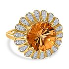 Citrin, Weißer Zirkon Ringe 925 Silber Gelbgold Vermeil (Größe 17.00) ca. 6.79 ct
