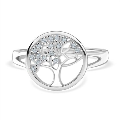 LUSTRO STELLA -  Wei&szlig;er Zirkonia Ring 925 Silber rhodiniert (Gr&ouml;&szlig;e 18.00) 0.17 ct