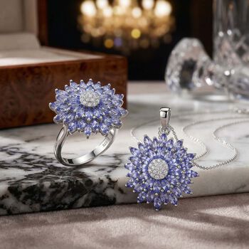 Tansanit und Moissanit Ring und Anh&auml;nger