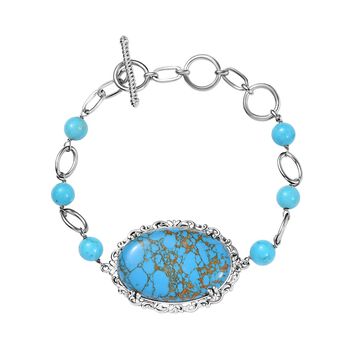 Blaues T&uuml;rkis Armband, ca. 16.5 cm, platiniert, ca. 36.67 ct