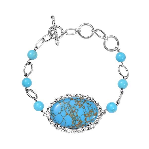 Blaues T&uuml;rkis Armband, ca. 16.5 cm, platiniert, ca. 36.67 ct