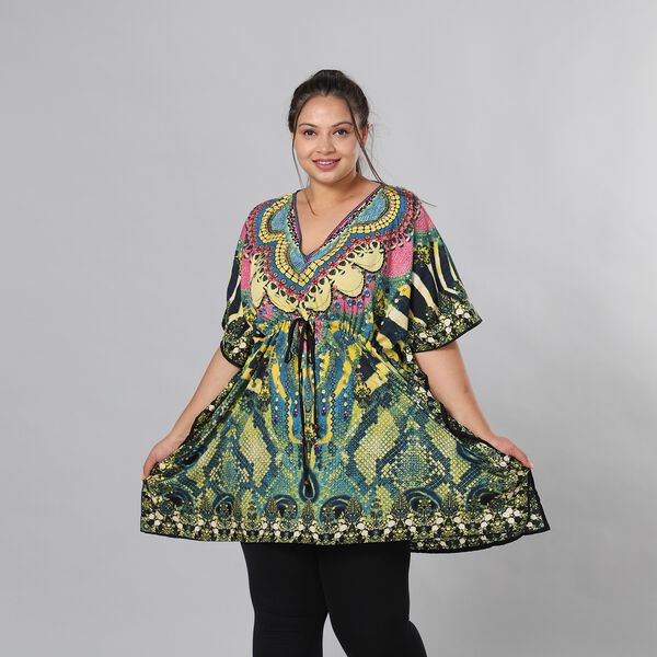 V-Ausschnitt bedruckter Kaftan, Einheitsgr&ouml;&szlig;e Gr&uuml;n image number 2